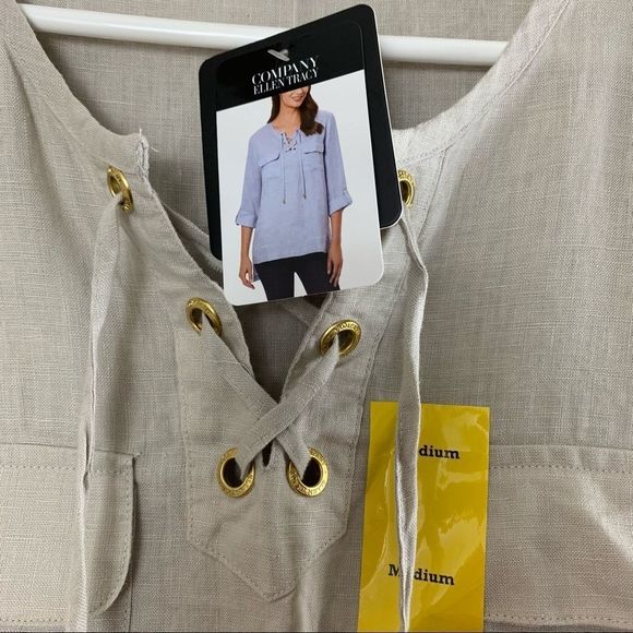 SzM Ellen Tracy Sandstone Tie Neck Top NWT - Picture 5 of 5